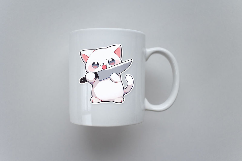 Cute White Kitty with Knife Sticker