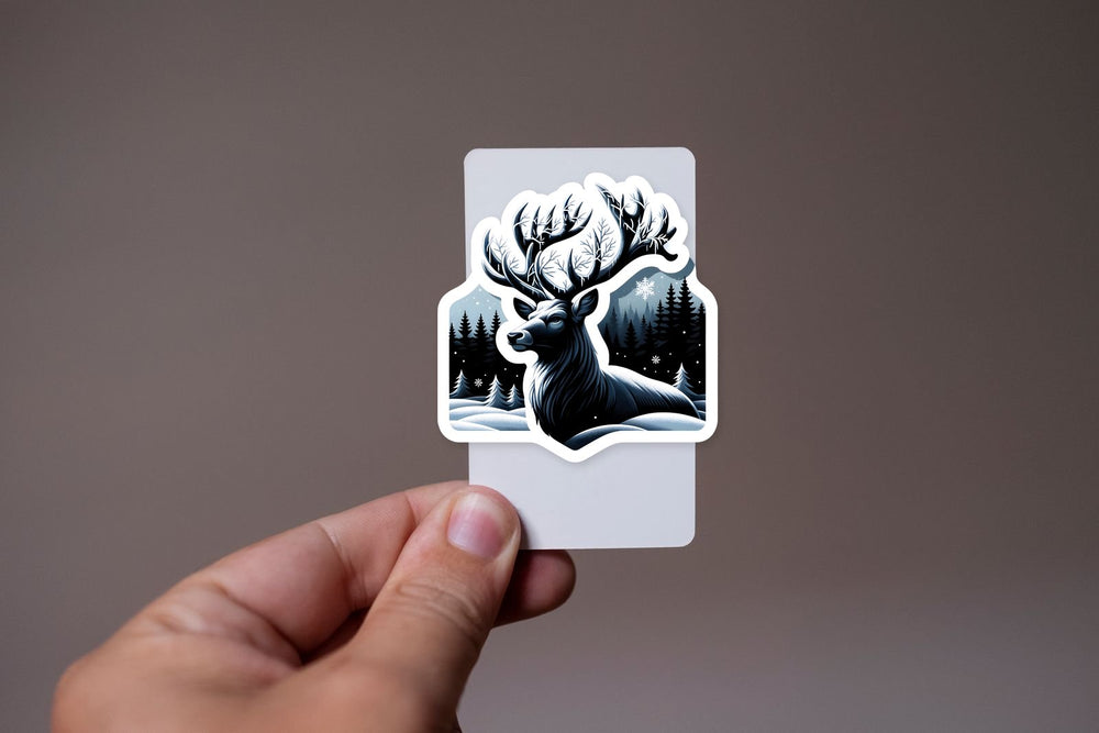 Deer in Winter Forest Art Sticker