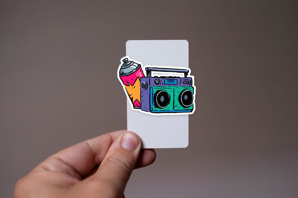 Retro Boombox & Spray Can Graffiti Sticker