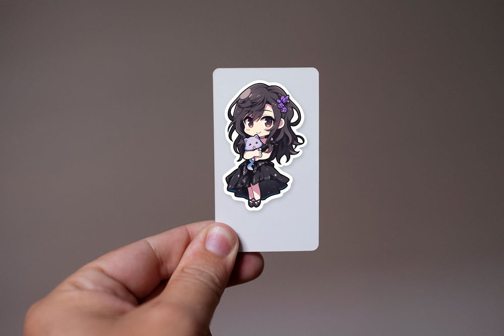Chibi Anime Girl with Toy Cat Sticker
