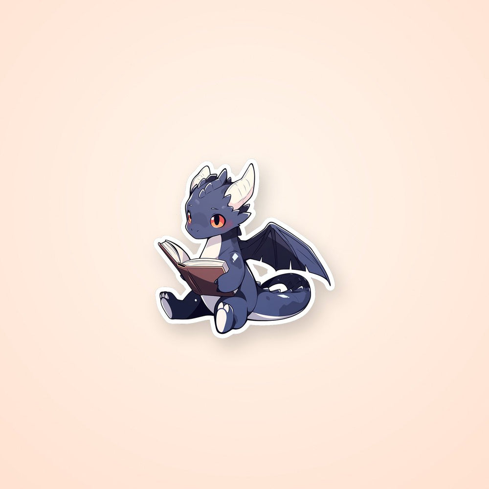 Cute Gray Dragon Reading Book Sticker