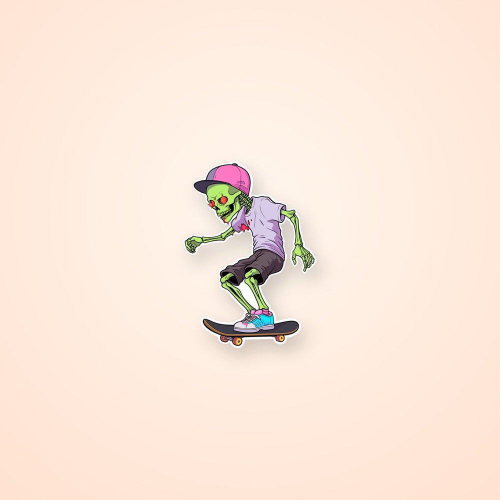 Green Skeleton Skateboarding Sticker