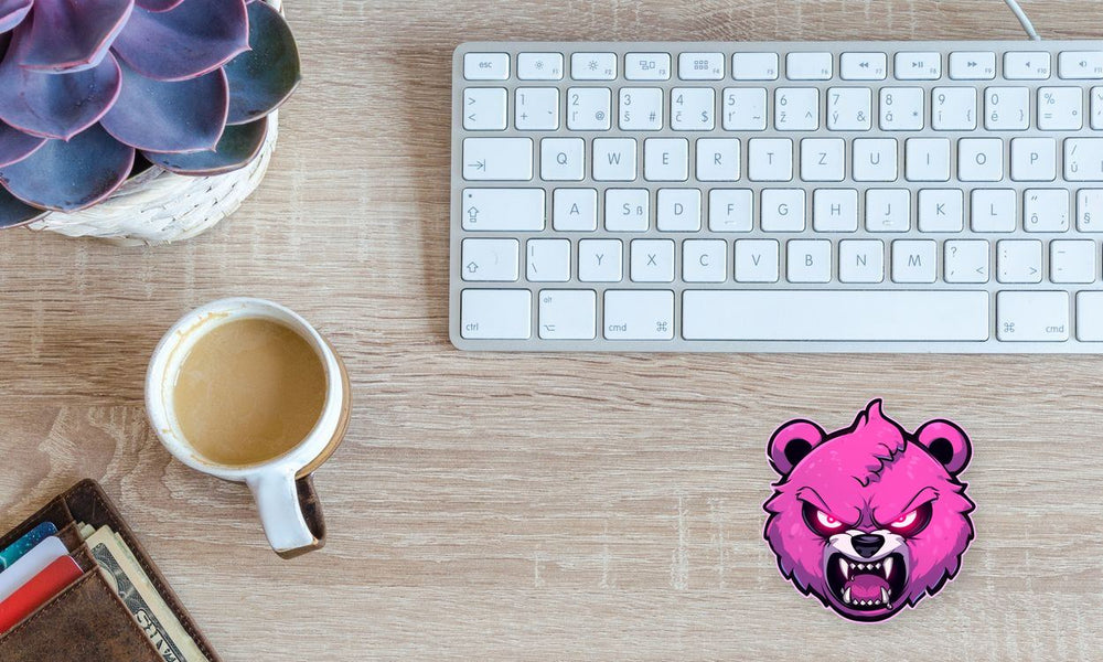 Angry Pink Bear Head Sticker