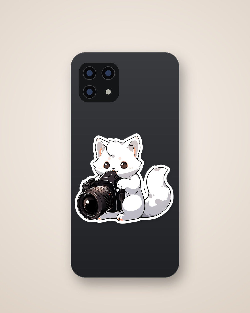 Cute White Cat Photographer Sticker