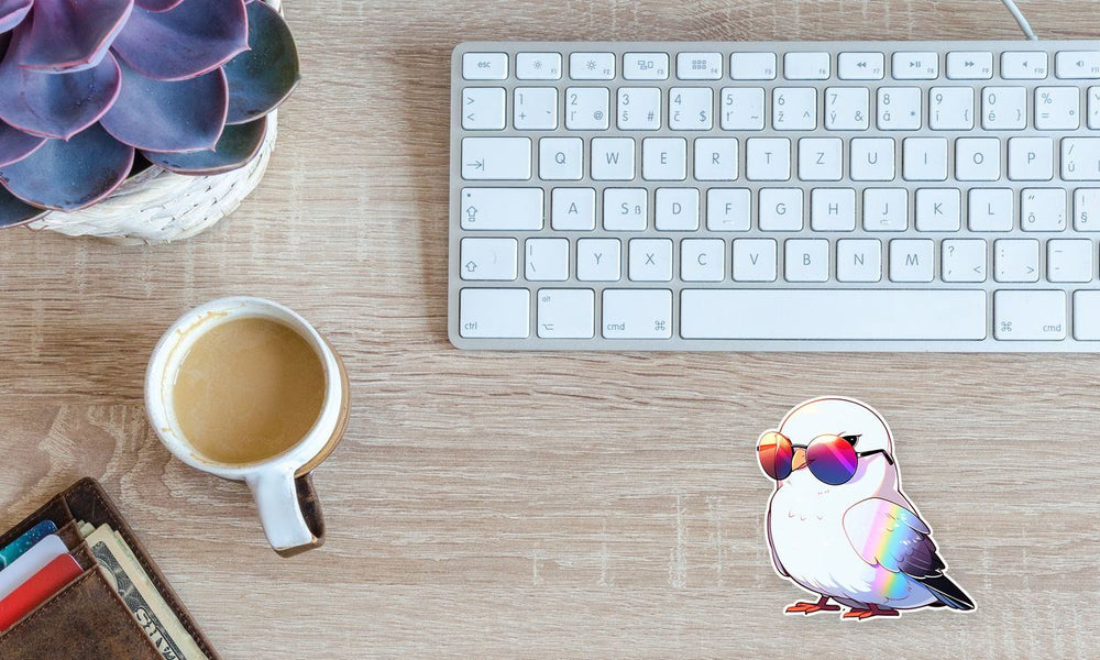 Funny White Bird with Glasses Sticker