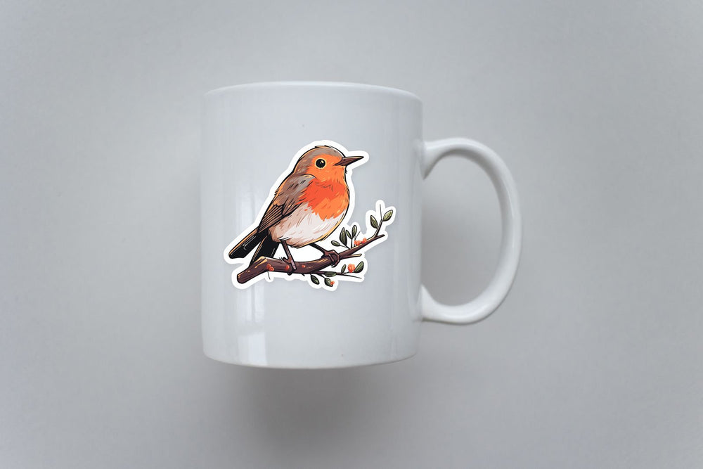 Cute Red Robin Bird on a Branch Sticker