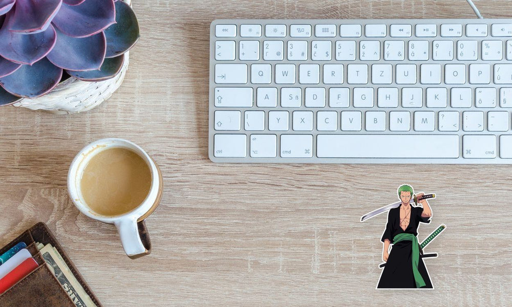 One Piece Ronoa Zoro Smiling Sword Behind Head Sticker