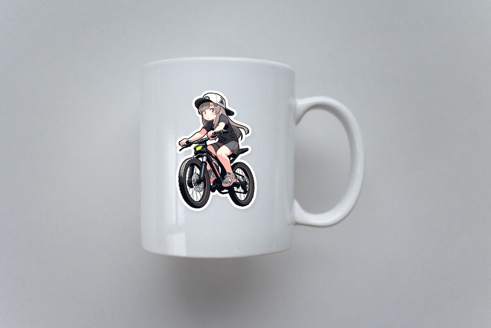 Cute Anime Girl on Mountain Bike Sticker