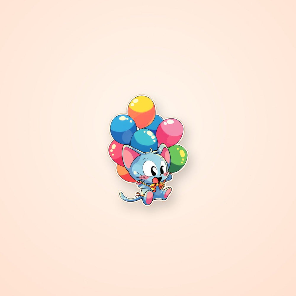 Cartoon Blue Kitty with Balloons Sticker