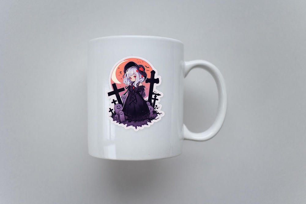 Halloween Anime Girl in Spooky Cemetery Sticker