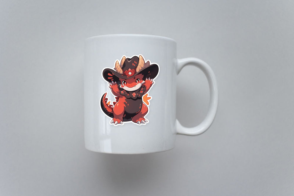 Cute Red Dinosaur in Hat Sticker