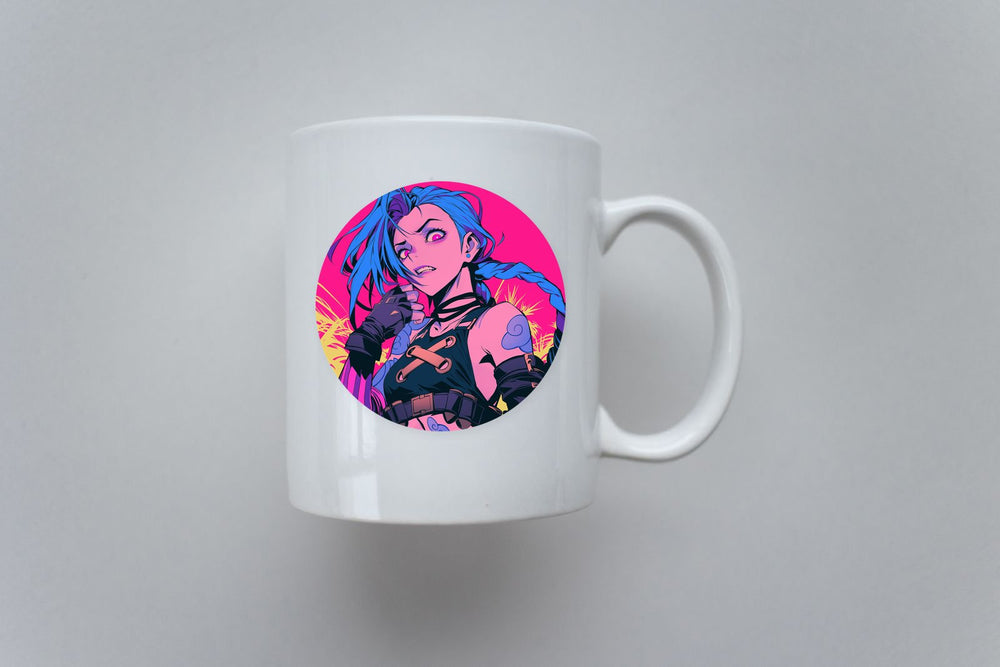 League of Legends Jinx Pink Eyes and Blue Hair Sticker