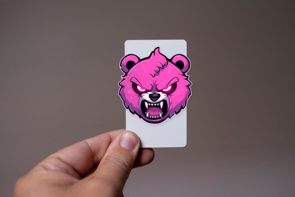 Angry Pink Bear Head Sticker