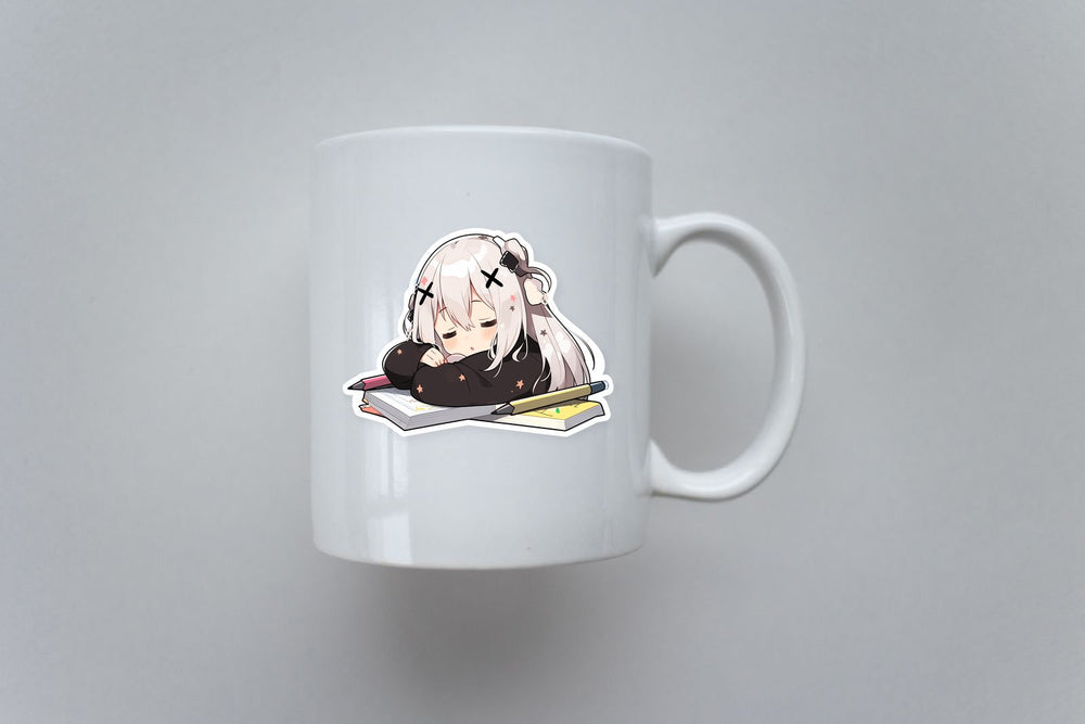 Cute Anime Girl Sleeping on Homework Sticker