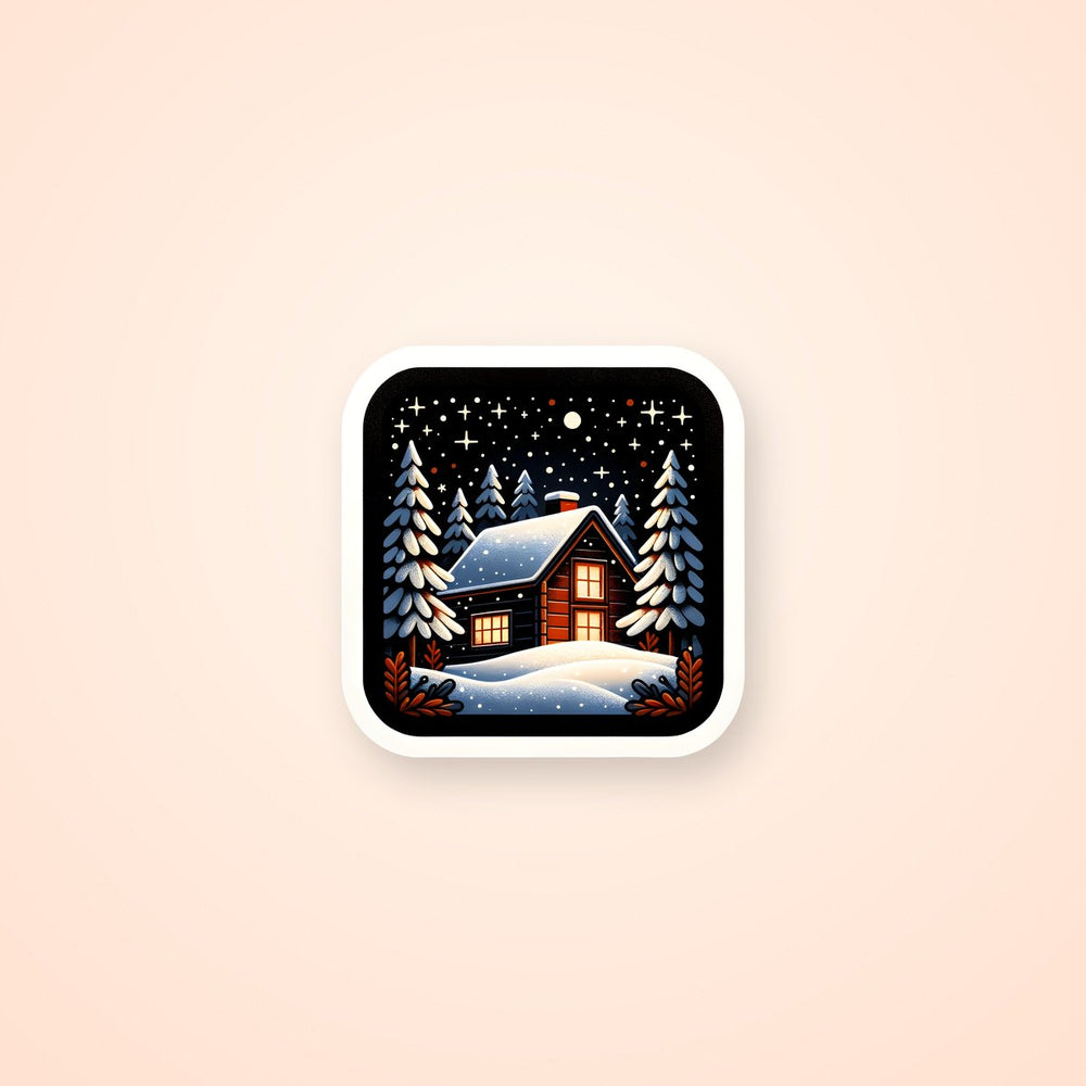 Winter House in Snowy Forest Sticker