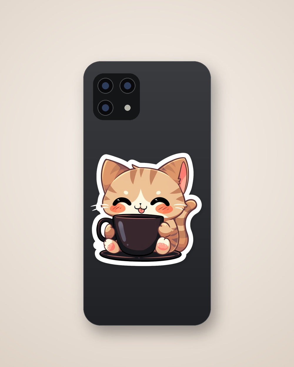 Cute Beige Cat with Coffee Cup Sticker
