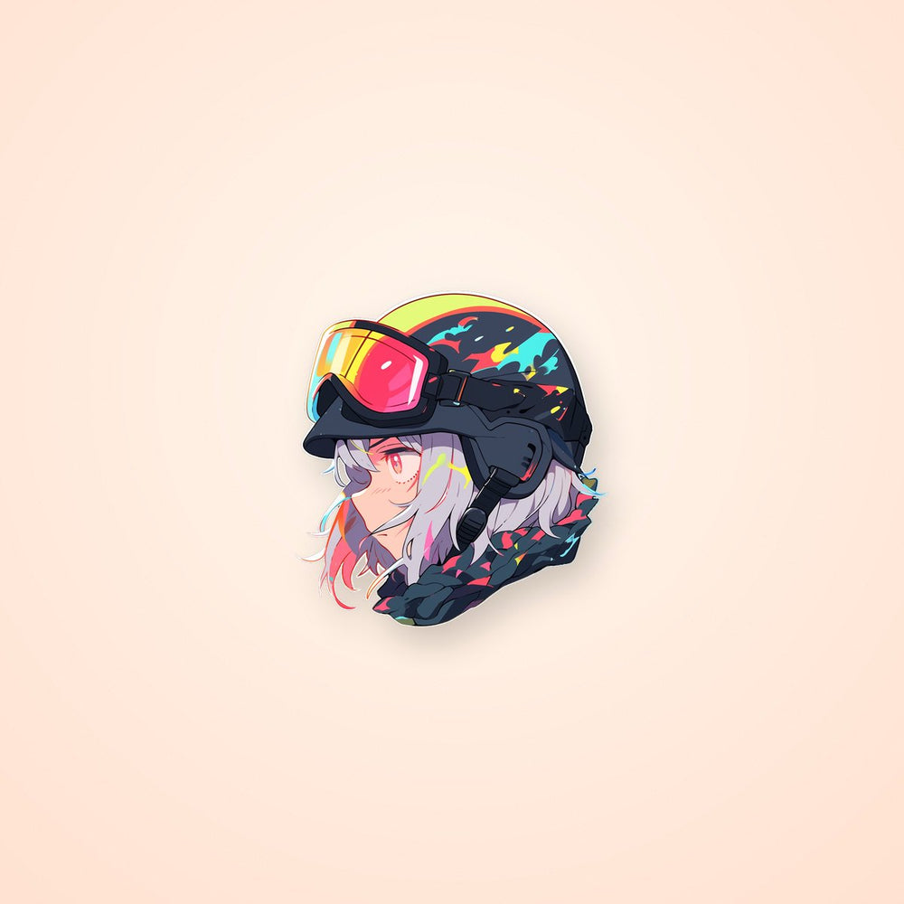 Anime Girl in Colorful Helmet Sticker