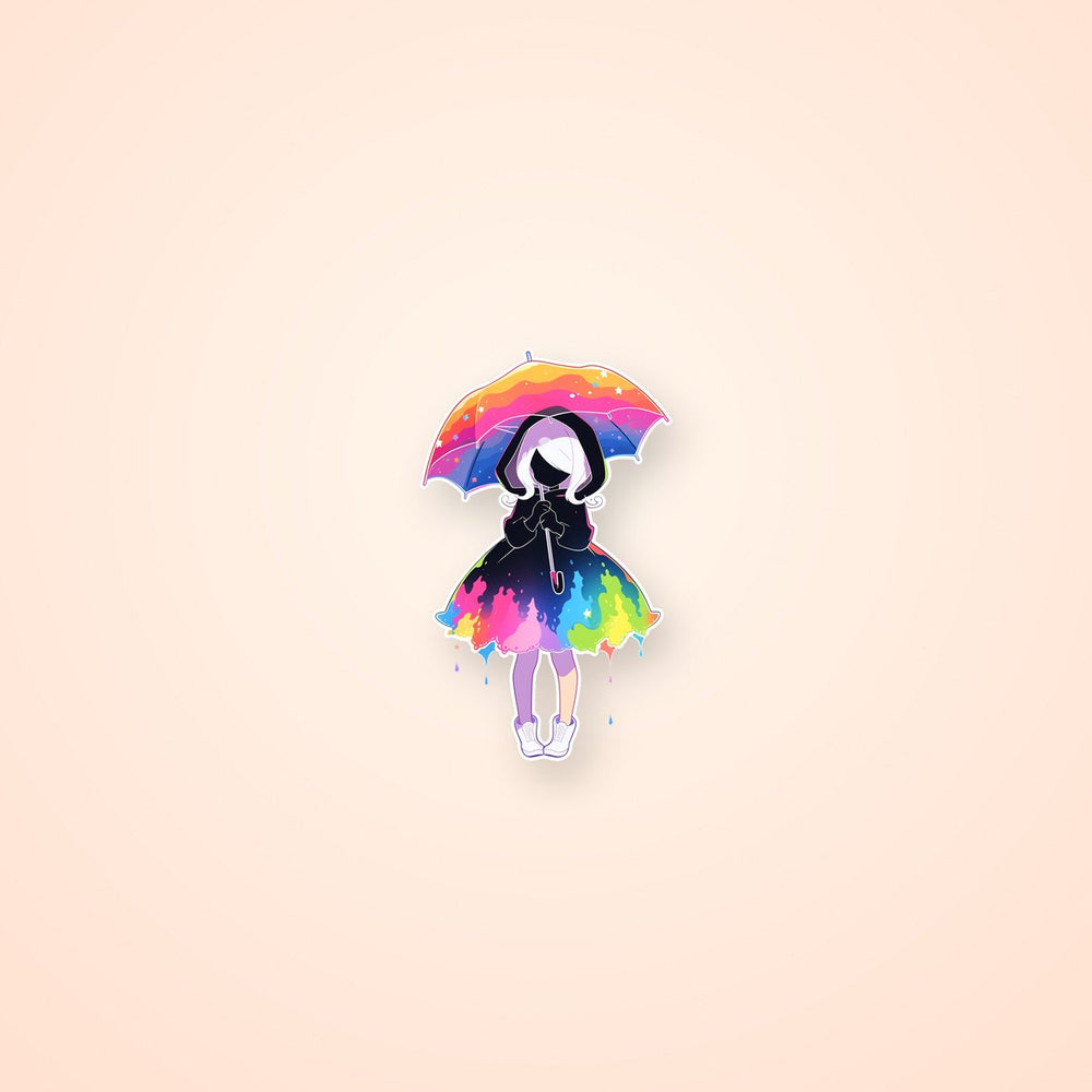 Rainbow Paint Girl Under Umbrella Sticker