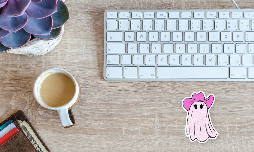 Pink Cowgirl Ghost Preppy Halloween Sticker