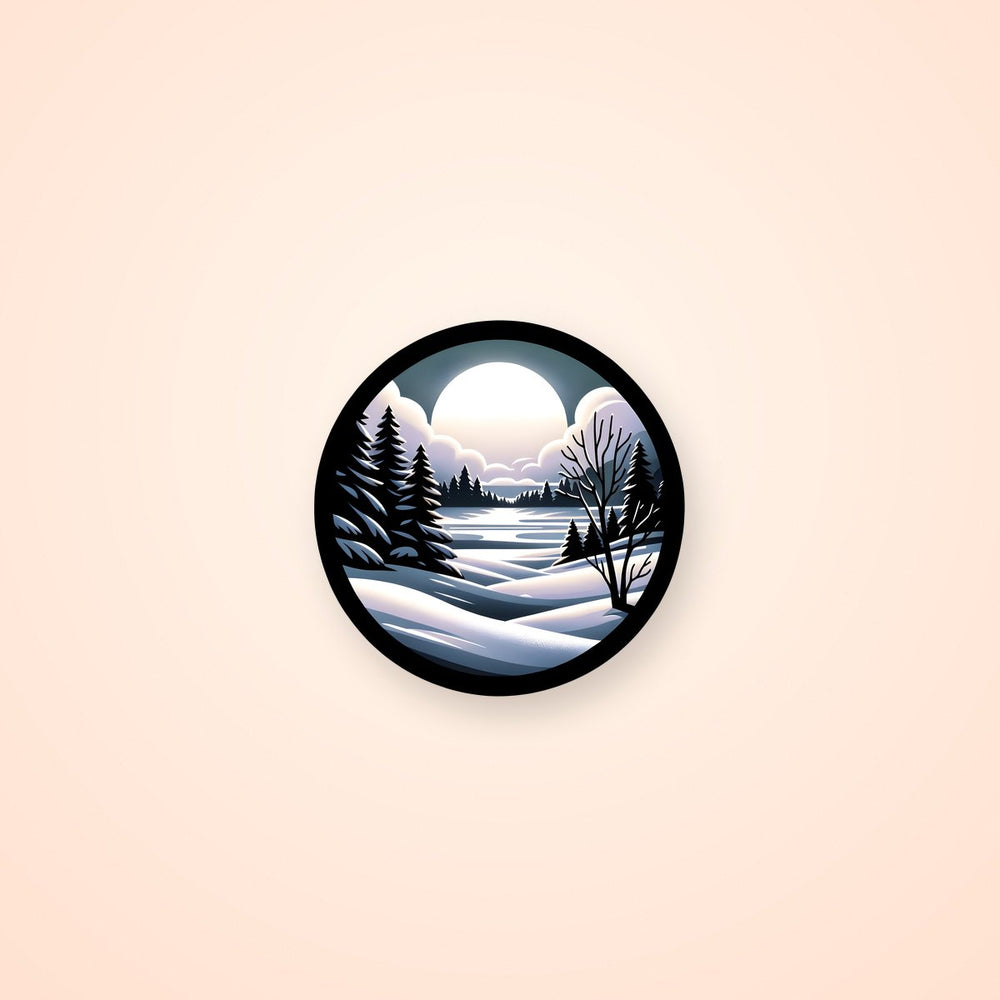 Snowy Forest & Moon Round Sticker