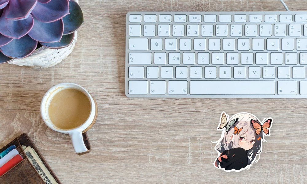 Cute Anime Girl with Butterflies Sticker