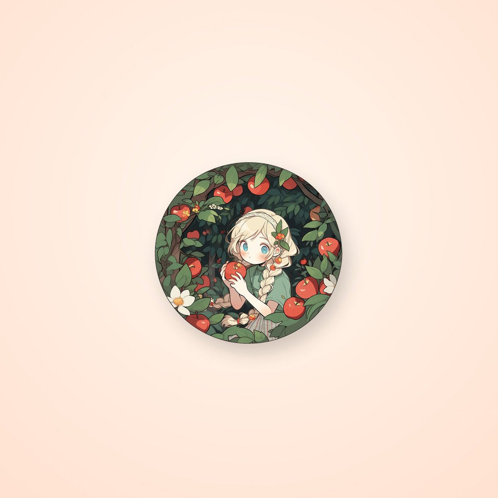 Anime Girl in Apple Orchard Round Sticker
