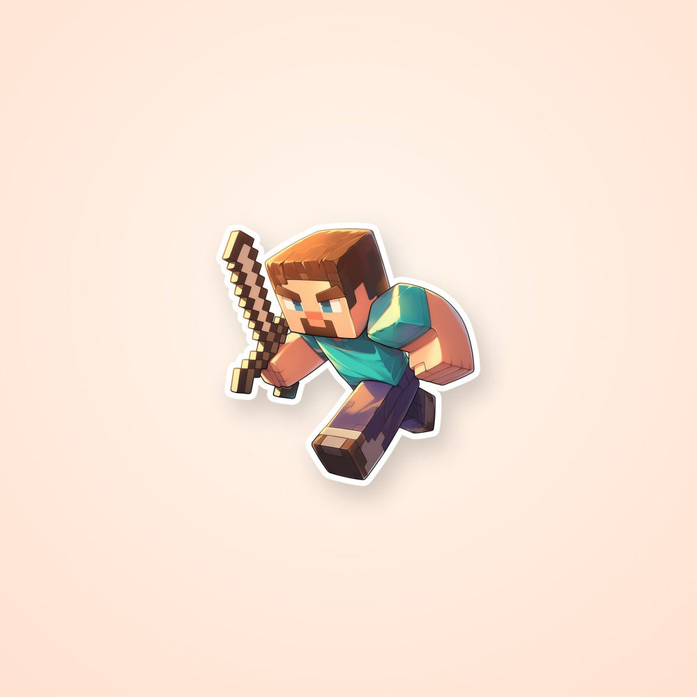 Minecraft Steve Running Sword Sticker