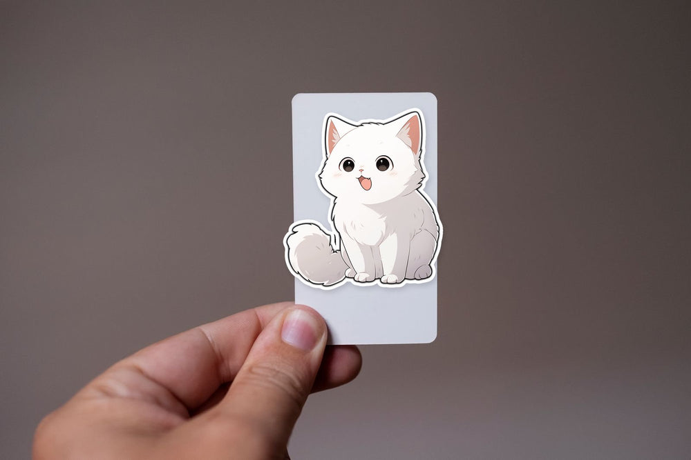 Cute Fluffy White Cat Sticker