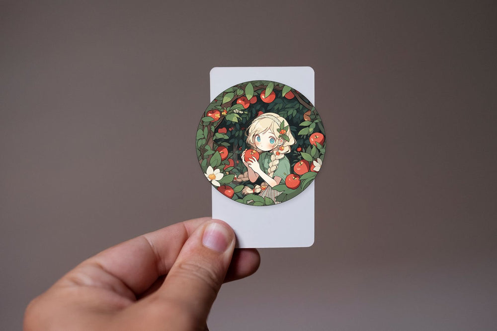 Anime Girl in Apple Orchard Round Sticker
