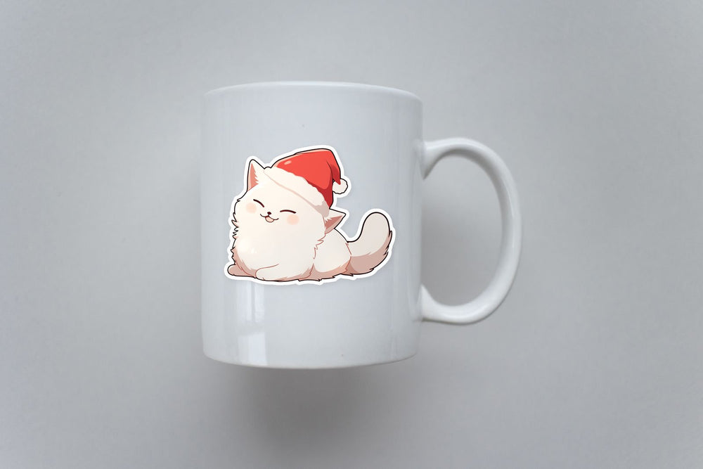 White Cat with a Santa Hat Sticker