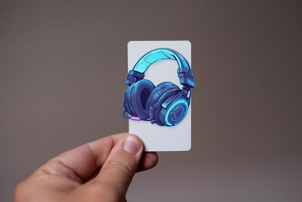Neon Gaming Headset Futuristic Blue Clipart Sticker