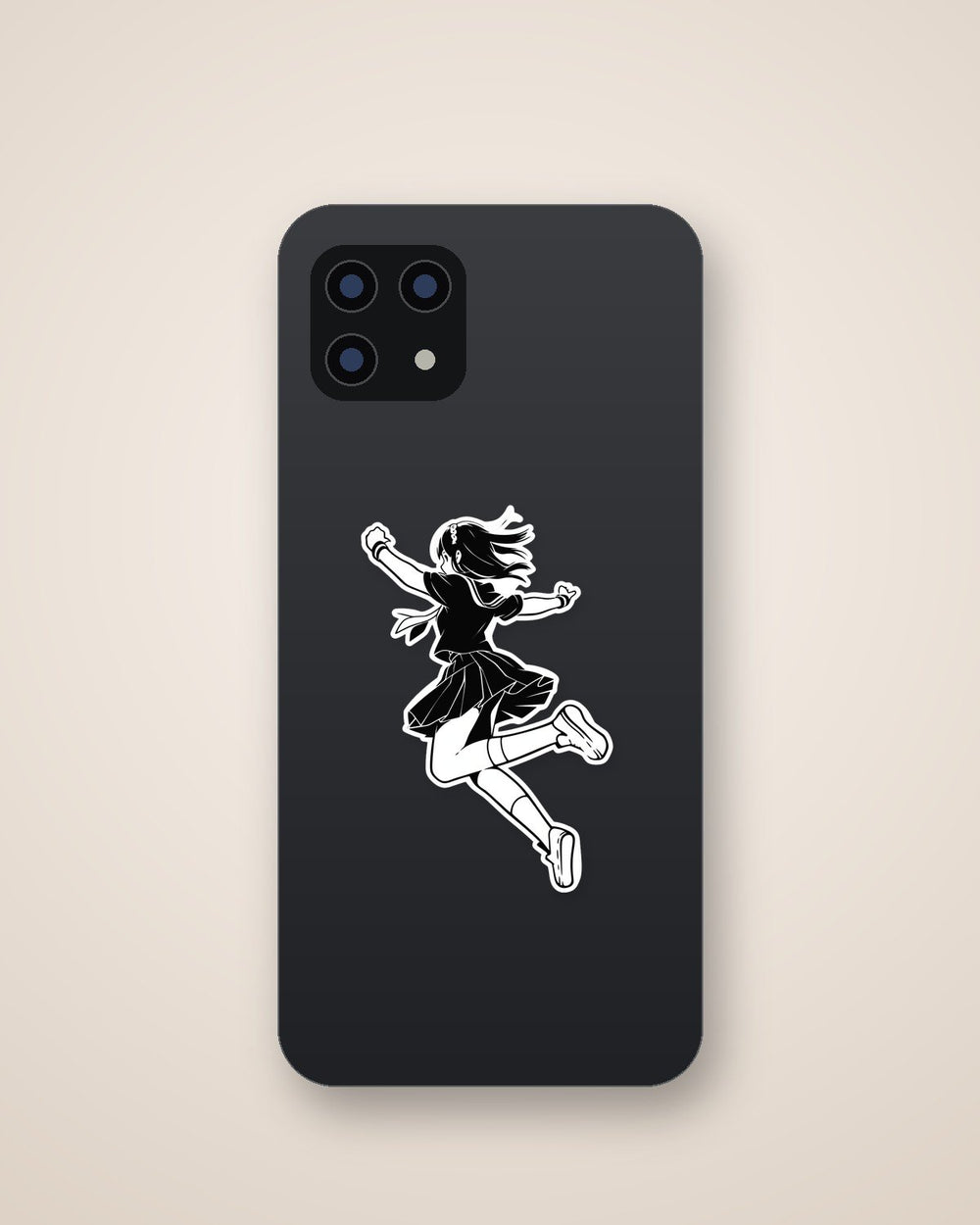 Floating in the Air Anime Girl B&W Sticker