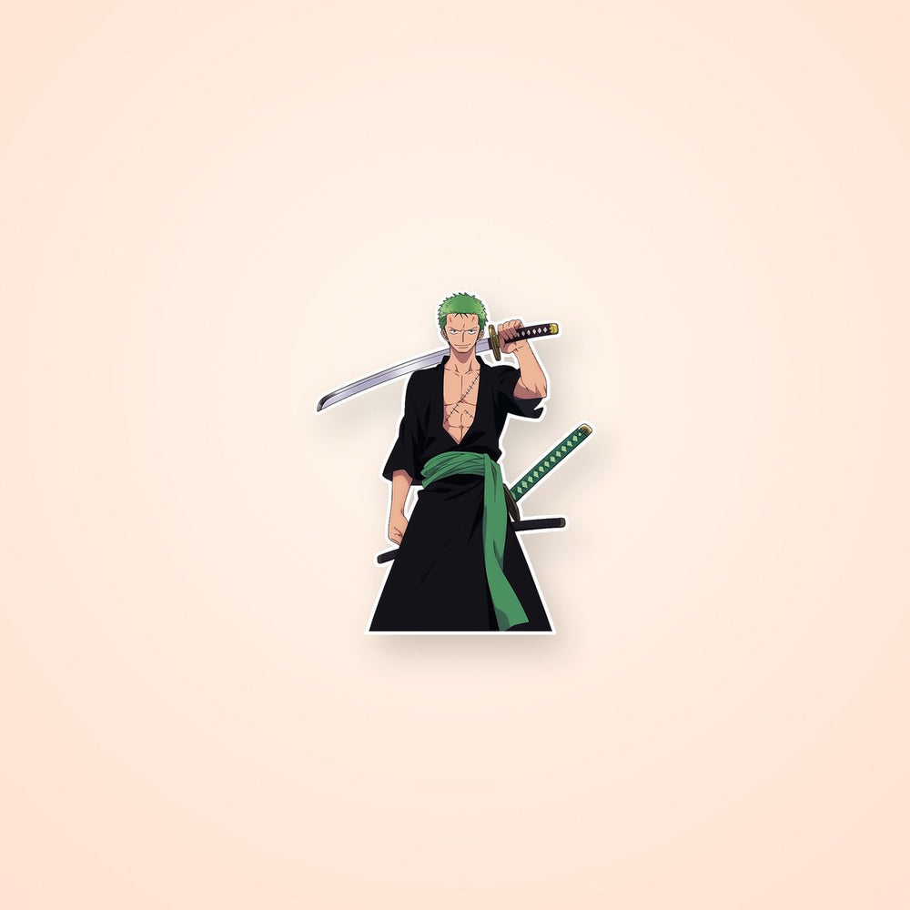 One Piece Ronoa Zoro Smiling Sword Behind Head Sticker