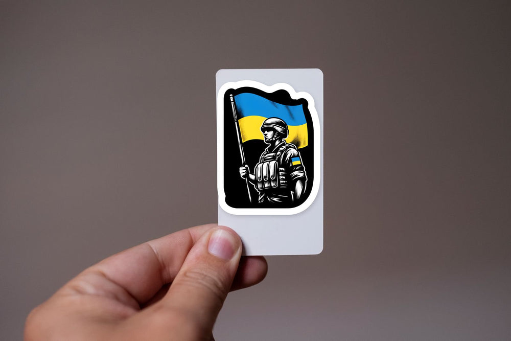 Ukrainian Soldier with a Flag Sticker