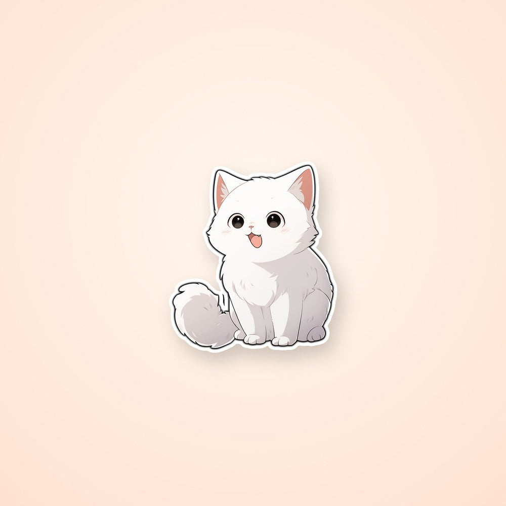 Cute Fluffy White Cat Sticker