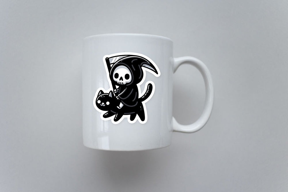 Grim Reaper Riding Cat Sticker