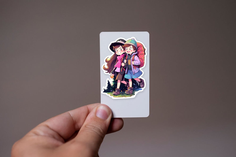 Girl and Boy on a Journey Cartoon Sticker