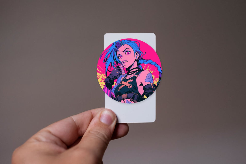 League of Legends Jinx Pink Eyes and Blue Hair Sticker