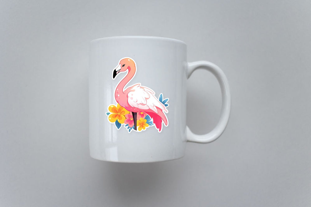 Cute Pink Flamingo & Flowers Sticker