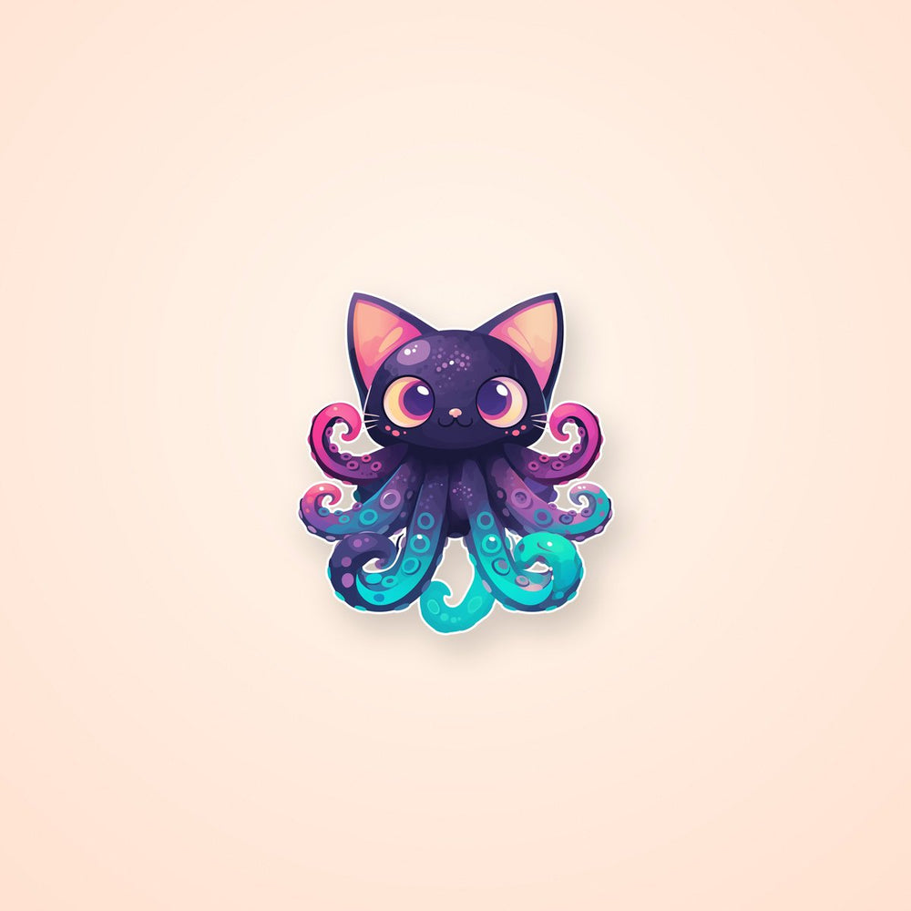 Black Cat Octopus Funny Sticker