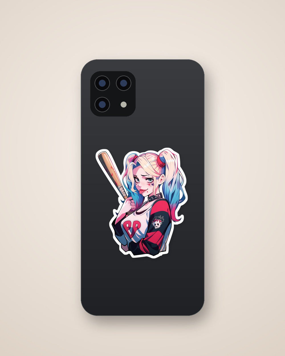 Cute Harley Quinn with Bat Comics Sticker