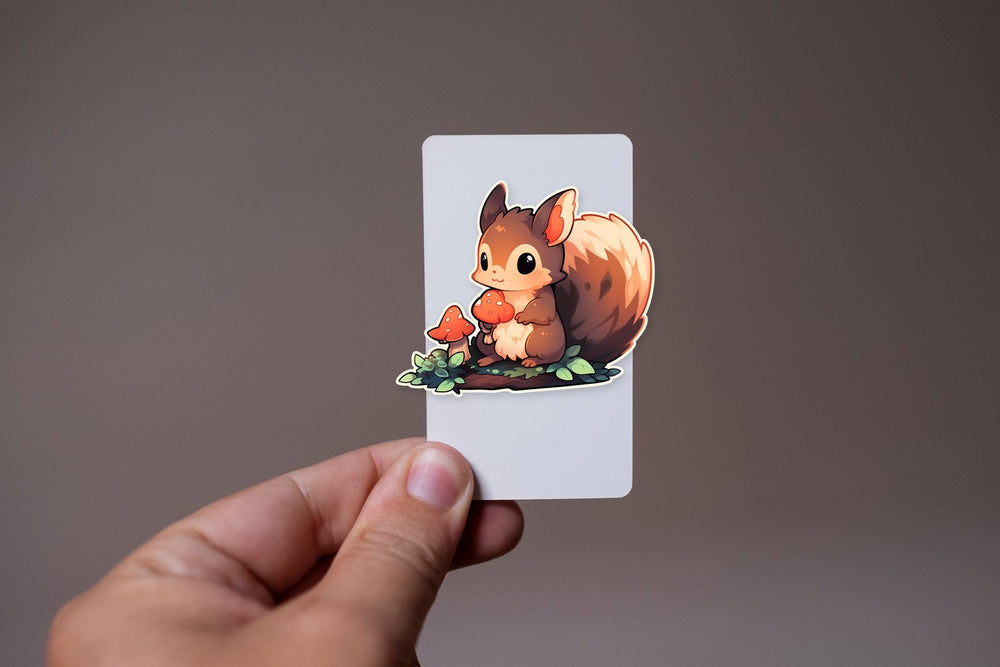Cute Squirrel with Mushrooms Sticker