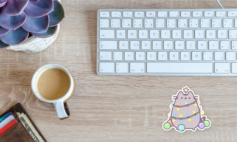Pusheen Christmas Tree Lights Sticker