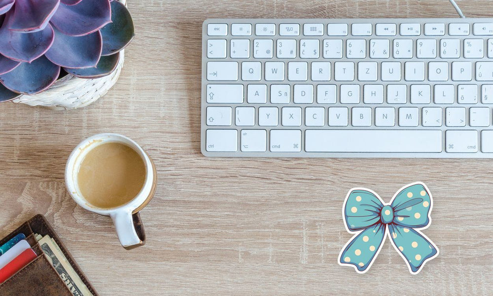 Blue Polka Dot Bow Sticker