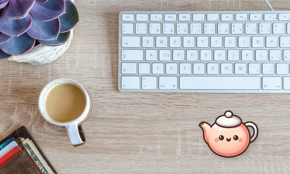 Pink Kawaii Teapot Smiling Sticker