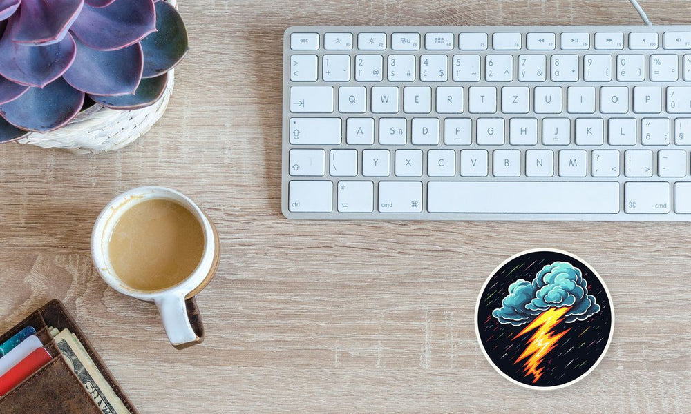 Cloud with Lightning Round Sticker