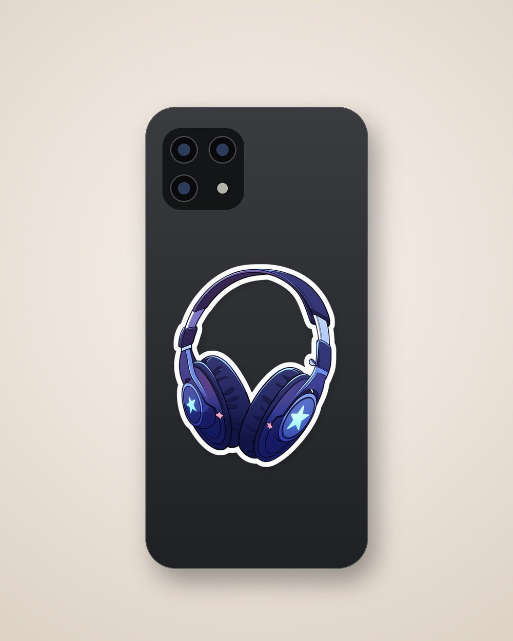 Dark Blue Headphones with Stars Sticker