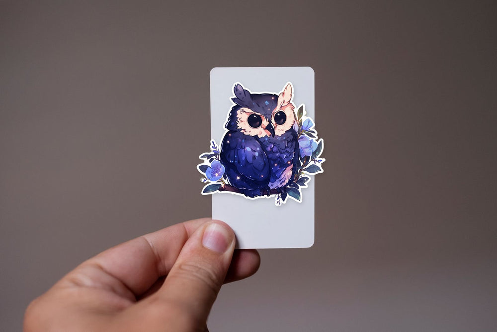 Purple Owl on Branch Art Sticker