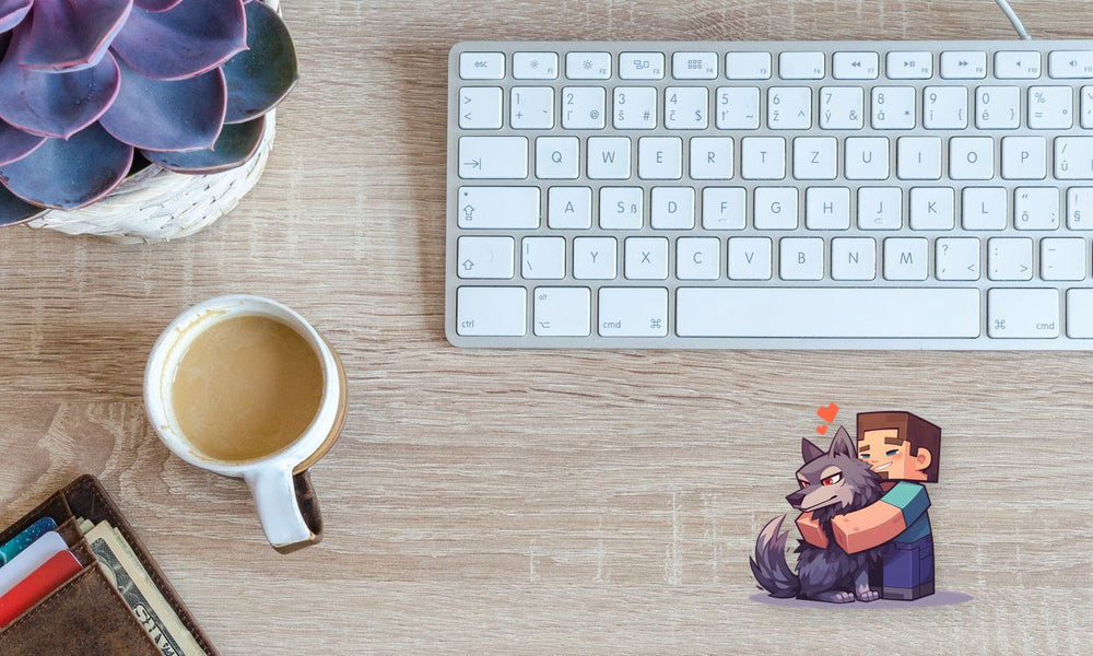 Minecraft Steve Hugging Wolf Sticker