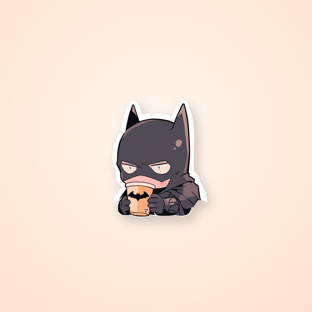 Funny Chibi Batman Drinking Coffee Sticker